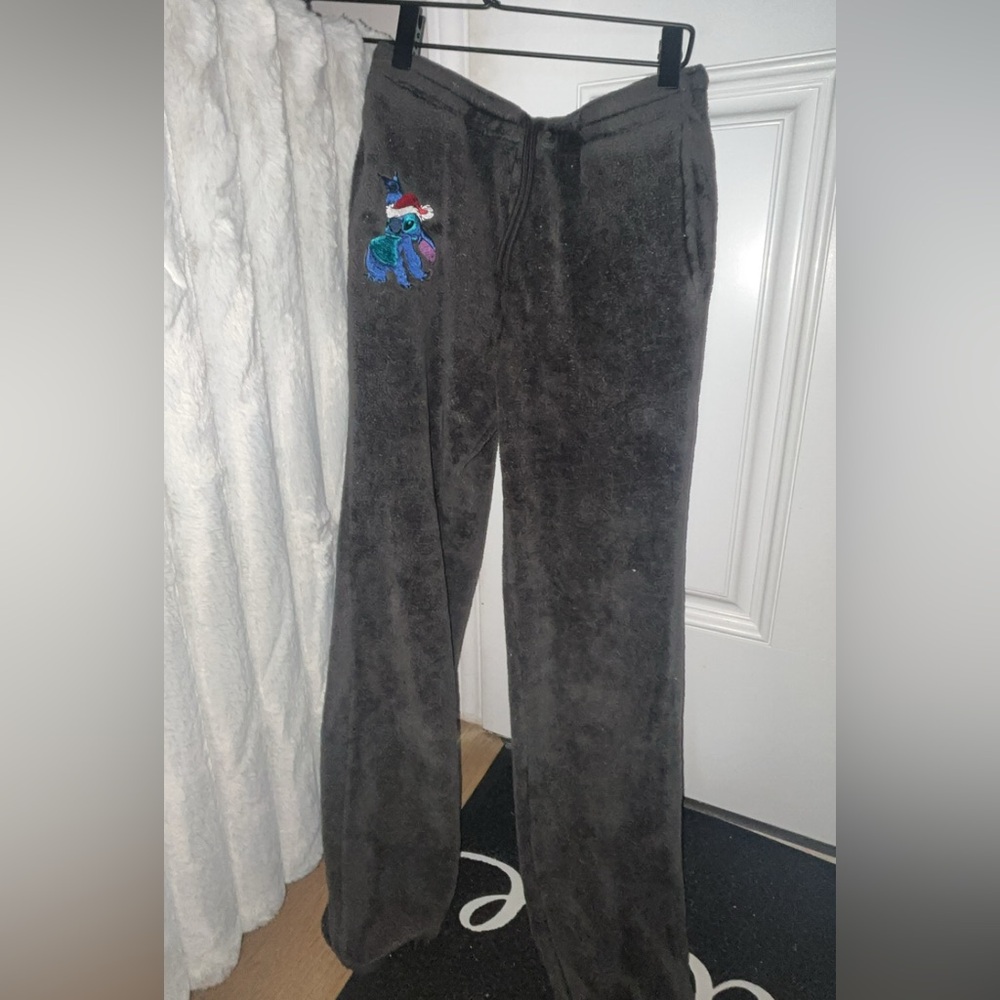 Gray Fleece Pants with Embroidered Character